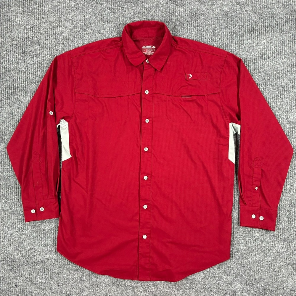 Reel Legends Mariner II Fishing Shirt Mens Size L Red Long Sleeve Performance